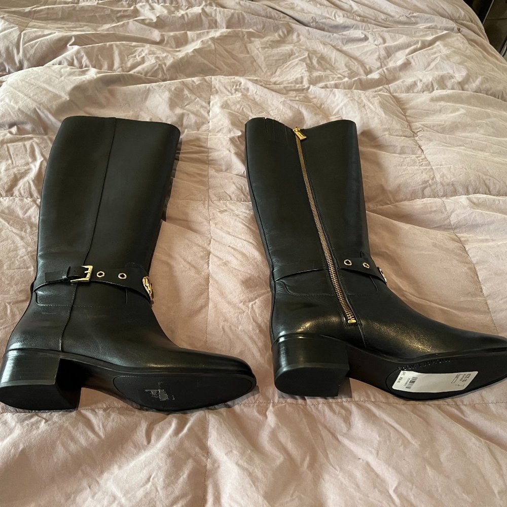 Michael Kors Black Leather Riding Boots w/ Gold Accessories:  Size 7M